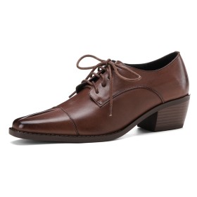 Lace Up Chunky Heel Oxford Shoes Classic Low Heels Comfort Business Casual Leather Vintage Block Heel