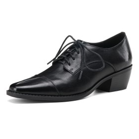 Noir Classique Talon Bas Talon Carré Talons Epais Bout Carré Lacets Travail Richelieu Boots Femme Confort Originale