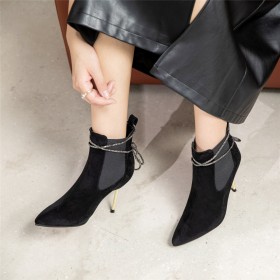 Klassisch Mit 8 cm High Heels Stiefeletten Samt Leder Winter Schwarz Chelsea Boots