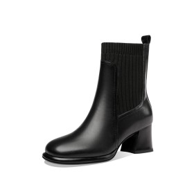 Met Blokhak Chelsea Boots Met Lage Hakken Zwarte Gebreide Vintage Elastische Laarsjes dames Klassiek