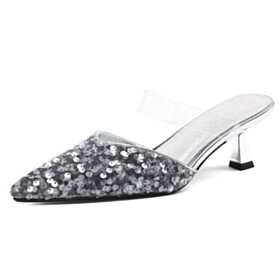 Sandalen Mode Formele Glitter Naaldhakken Muiltje Feestschoenen 7 cm Middelhoge Heels Sparkle