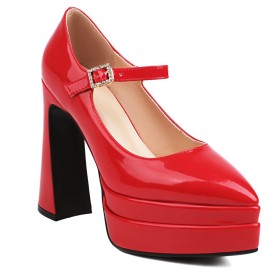 Rosse A Punta Con Cinturino Alla Caviglia Eleganti Plateau Scarpe Da Sera Uscire Décolleté Moda Di Vernice Platino 13 cm Tacco Alto Scarpe