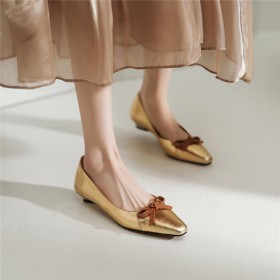 Moderne Chaussures Femme Avec Noeud Loafers Elegante Talon Epais Cuir A Talon Bas Bout Carré