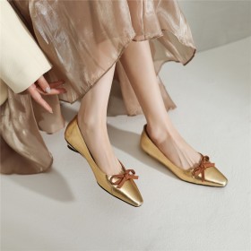 Business Casual Elegant With Bow Loafers Comfortable Thick Heel Fashion Leather Metallic Patent 3 cm Low Heel