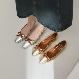 Business Casual Elegant With Bow Loafers Comfortable Thick Heel Fashion Leather Metallic Patent 3 cm Low Heel