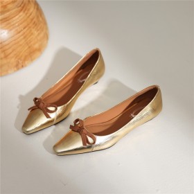 Business Casual Elegant With Bow Loafers Comfortable Thick Heel Fashion Leather Metallic Patent 3 cm Low Heel