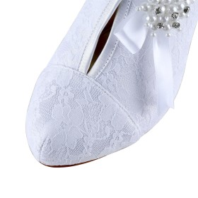 Festliche Schuhe Mit Schleife Weiß Spitze Mit 10 cm High Heels Pfennigabsatze Brautschuhe