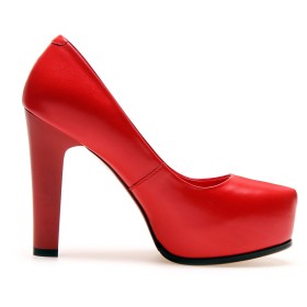 A Talon Bout Pointu Habillé Talons Epais Semelle Rouge Élégant Plateforme Escarpin Rouge Cuir Chaussures Pour Femmes