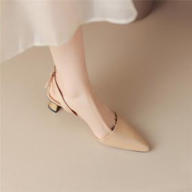 With Bow Stilettos Business Casual Leather Fashion Pointed Toe Low Heels 2023 Beautiful Nude Sandals Formal Dress Shoes