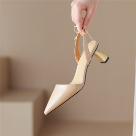 Nude Sandalen Strik Naaldhakken Met 5 cm Lage Hak Formele Leer Mode Gesloten Neus Business Casual