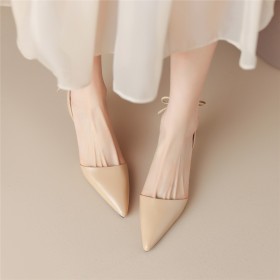 Nude Sandalen Strik Naaldhakken Met 5 cm Lage Hak Formele Leer Mode Gesloten Neus Business Casual