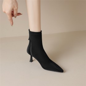 7 cm Heel Sock Suede Stiletto Ankle Boots For Women Fur Lined Faux Leather Leather Elegant Business Casual Going Out Shoes