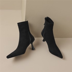7 cm Heel Sock Suede Stiletto Ankle Boots For Women Fur Lined Faux Leather Leather Elegant Business Casual Going Out Shoes