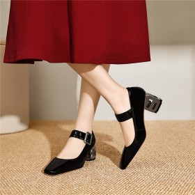 Beautiful Mary Janes 2 inch Low Heel Block Heel Thick Heel Geometric Print Patent Leather Classic Business Casual Shoes Leather With Ankle Strap