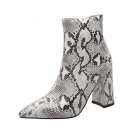 Lack Klassisk Blockklack Präglat 8 cm Höga Klackar Spetsiga Tå Med Dragkedja Ankelboots Dam