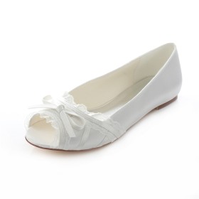 Peeptoe Vintage Flach Ivory Brautschuhe