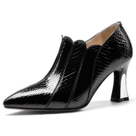 Lack Schuhe Schwarze Mit 8 cm High Heels Mit Blockabsatz Ausgehen Mode Elegante Leder