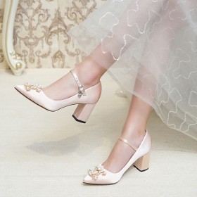 Womens Footwear Elegant Closed Toe Pumps With Ankle Strap Wedding Shoes 7 cm Mid Heel