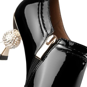 Patent Leather With Rhinestones Shooties Chunky 6 cm Heeled Leather Pointed Toe Dress Shoes