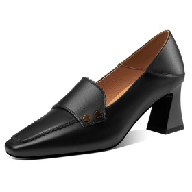 Elegant Chunky Block Heel Going Out Footwear Comfort 6 cm Heel Classic Leather Loafers