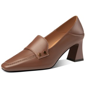 Comfortable Block Heel Elegant Brown Chunky Heel Classic Loafers 2024