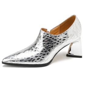Serpientes Piel Cómodos Y Elegantes Espejo Charol Moda Zapatos De Vestir Shooties Tacon Medio Brillo