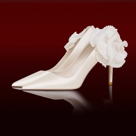 Elegante Schuhe 8 cm High Heel Pfennigabsatz Ballschuhe Mit Geblümte Spitz Satin Brautschuhe Pumps