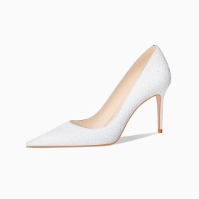 Stilettos Pumps White Dressy Shoes Vintage Elegant 3 inch High Heeled Evening Shoes Wedding Shoes Sequin