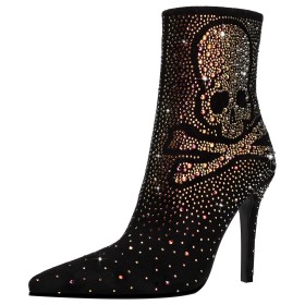 Boots Femme Bottines Brillante Chaussure De Soirée Talons Aiguilles Daim Graffiti Cuir A Talon Haut 10 cm Noir Moderne