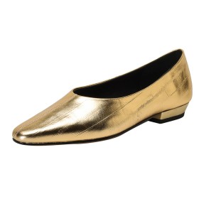 Schuhe Damen Flache Lack Gold Loafers Leder Vintage Klassisch Bequeme Ausgehen