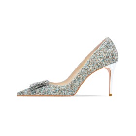 Scarpe Donna Scarpe Da Cerimonia Con Strass Argento Fiori Decolte Con Tacco A Spillo Scarpe Sposa Scarpe Da Sera Glitter Punta Chiusa Tacco Alto 8 cm