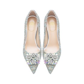 8 cm High Heels Silver Wedding Shoes For Women Sequin Prom Shoes Sparkly Stiletto Pumps Dress Shoes