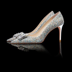 Scarpe Donna Scarpe Da Cerimonia Con Strass Argento Fiori Decolte Con Tacco A Spillo Scarpe Sposa Scarpe Da Sera Glitter Punta Chiusa Tacco Alto 8 cm