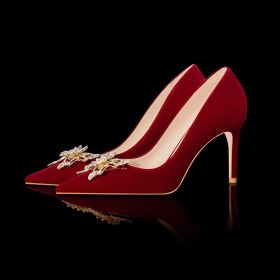 Talon Aiguille Chaussures Pour Femmes Bordeaux Escarpin Bout Pointu Chaussure Mariée Chaussure De Soirée Talons Hauts