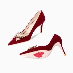 Elegante Schlupfschuh Stiletto Samt Stöckelschuhe Mit 8 cm Hohe Absatz Ballschuhe Schuhe Abendschuhe Mit Absatz Hochzeitsschuhe Schmetterling