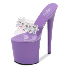 Super High Heels Mules Pole Dancing Shoes Open Toe Classic With Crystal Sandals Platform Sexy