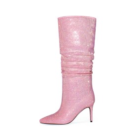 Schlupfschuhe Stiefel Stilettos Glitzernden Abendschuhe Kniehohe Mode Lederimitat Damenstiefel Festliche Schuhe Gefütterte