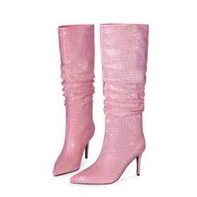 Schlupfschuhe Stiefel Stilettos Glitzernden Abendschuhe Kniehohe Mode Lederimitat Damenstiefel Festliche Schuhe Gefütterte