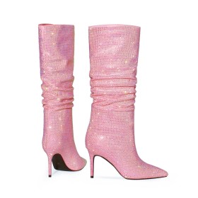 Schlupfschuhe Stiefel Stilettos Glitzernden Abendschuhe Kniehohe Mode Lederimitat Damenstiefel Festliche Schuhe Gefütterte