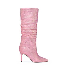 Schlupfschuhe Stiefel Stilettos Glitzernden Abendschuhe Kniehohe Mode Lederimitat Damenstiefel Festliche Schuhe Gefütterte