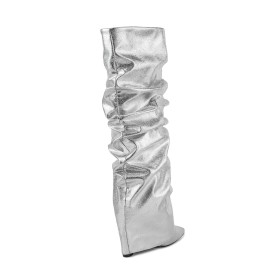 Slouch Sparkle Sleehak Hoge Laarzen Dames Slangenprint 10 cm High Heel Knie Laarzen Zilveren