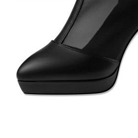 Tulle Thick Heel Leather Classic 4 inch High Heel With Rhinestones Pointed Toe Beautiful Sandal Boots Dress Shoes With Buckle Block Heels Booties