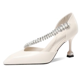 Pumps Dress Shoes Ivory 7 cm Heeled With Pearl Patent Elegant Womens Sandals Stiletto Heels Rhinestones