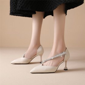 Pumps Dress Shoes Ivory 7 cm Heeled With Pearl Patent Elegant Womens Sandals Stiletto Heels Rhinestones
