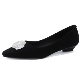 Loafers Talon Epais Confort Petit Talon Daim Vintage À Boucle Chaussures Femme Cuir Classique Strass