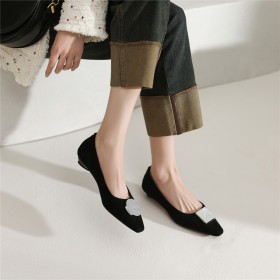 Blockabsatz Comfort Loafers Schuhe Damen Mit Strasssteine Brosche 3 cm Niedriger Absatz Retro