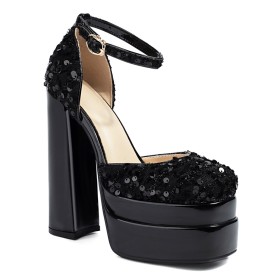 D orsay Block Heel 6 inch High Heeled Ankle Strap Chunky Heel Business Casual Shoes Belt Buckle Glitter Sparkly Lace Sandals