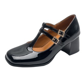 Patent Vintage 2025 6 cm Heeled Classic Block Heel Chunky Mary Jane Belt Buckle