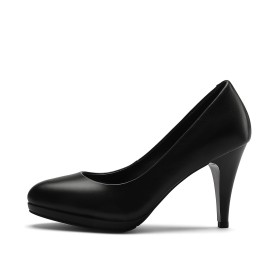 Rund Leder Mit Absatz Schuhe Damen Schwarze 7 cm Mittlerer Absatz Stöckelschuhe Stilettos Klassisch Mit Rote Sohle