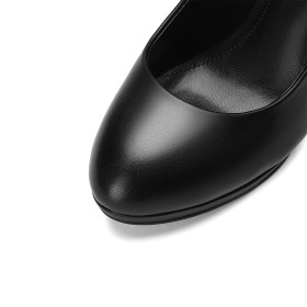 Rund Leder Mit Absatz Schuhe Damen Schwarze 7 cm Mittlerer Absatz Stöckelschuhe Stilettos Klassisch Mit Rote Sohle
